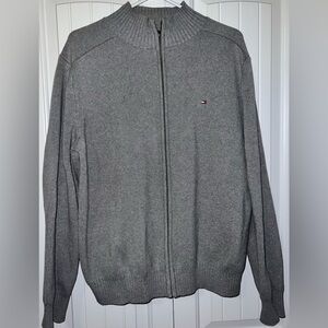 Tommy Hilfiger Men Sweater Large Grey Preppy Mock Neck Ribbed Knit Smart collar